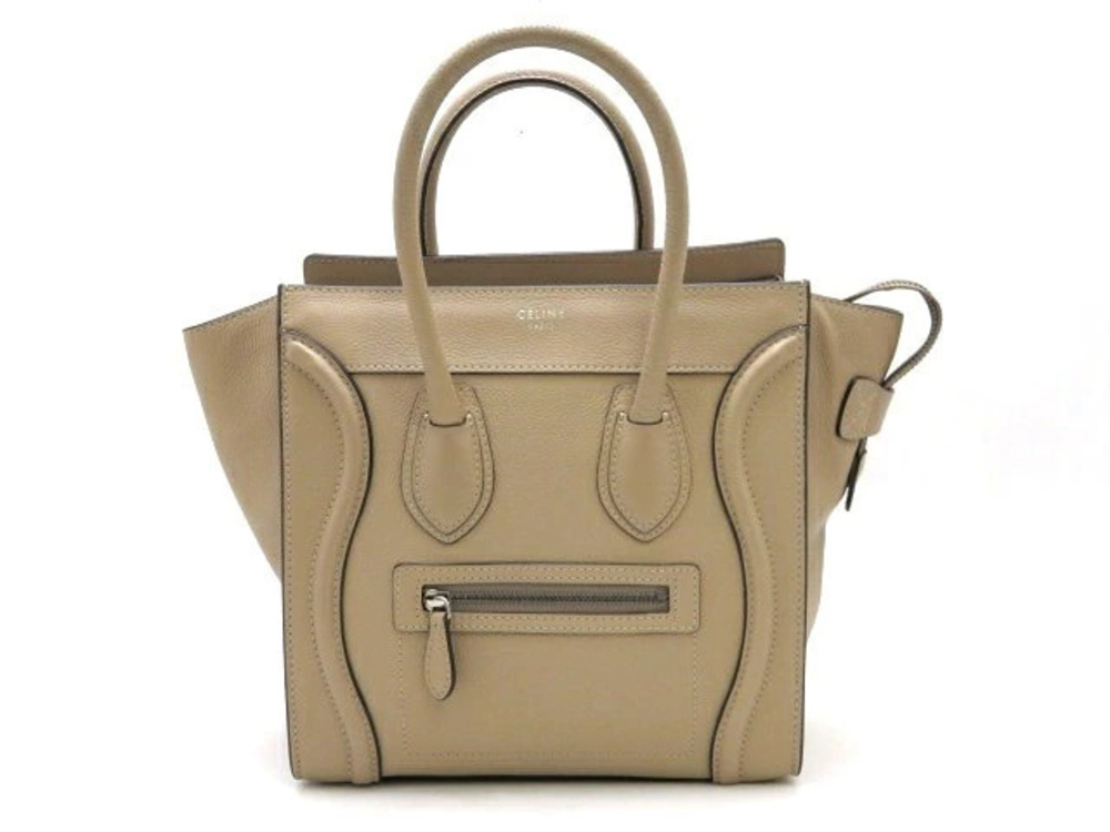 Celine Luggage Tote Shopper Handbag Calfskin Beige Cream